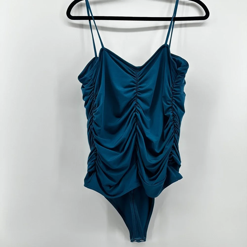 Express Body Contour Bodysuit Women XL Teal Ruched Compression Thong New - Picture 6 of 9